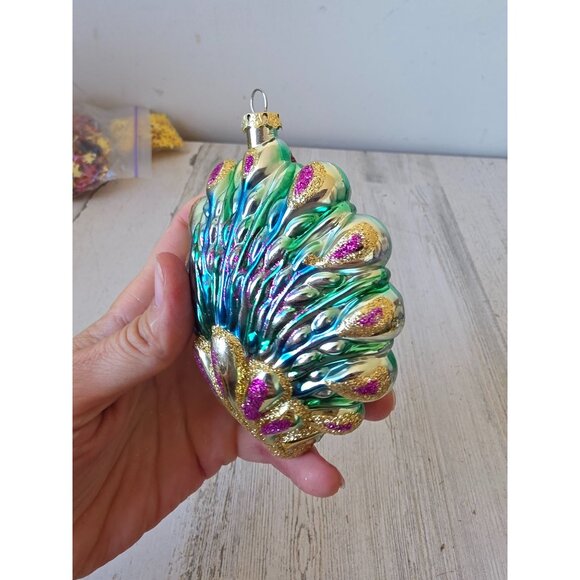 Glitter peacock green ornament glass Xmas tree blue - Picture 5 of 11